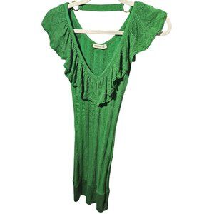 Arden B Green Ruffle Knit Dress XS Rayon Blend Womens V-Neck Sleeveless